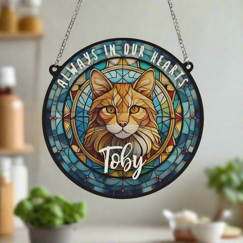 Cat Ginger Memorial Stained Glass Effect Suncatcher
